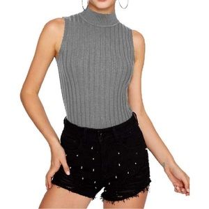 Amazon Nicetagee Gray Mock Neck Turtleneck Sleeveless Sweater Tank Top Size: S
